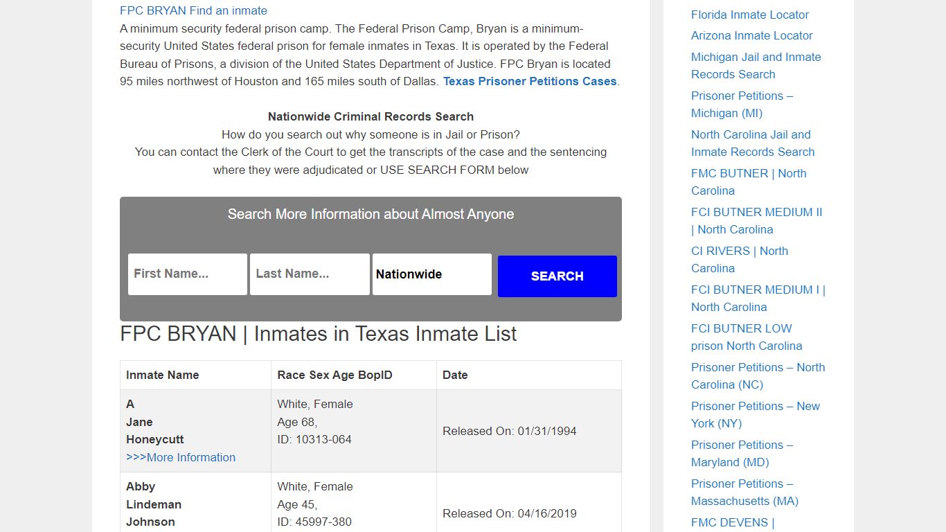 FPC BRYAN | Inmates in Texas – Inmate Releases