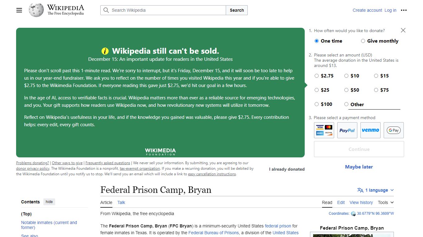 Federal Prison Camp, Bryan - Wikipedia