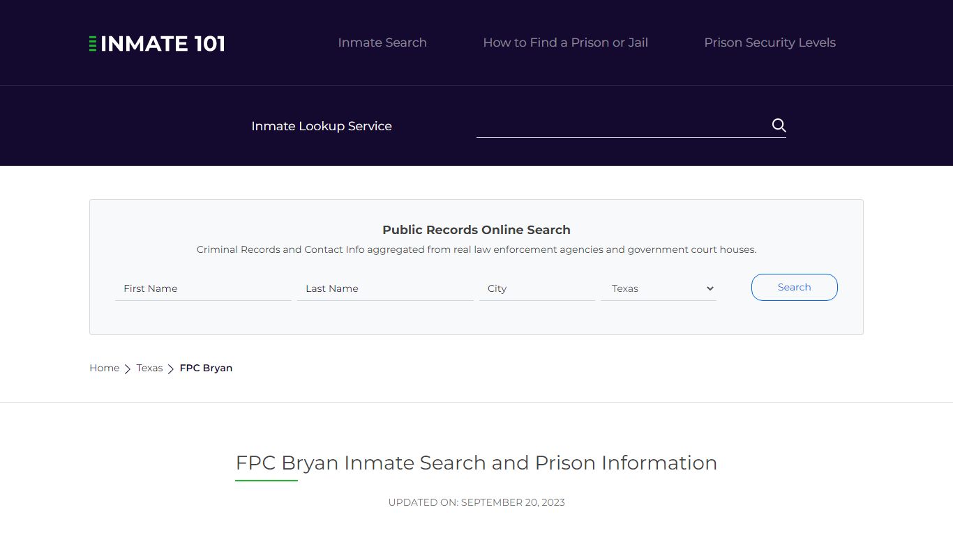 FPC Bryan Inmate Search | Lookup | Roster