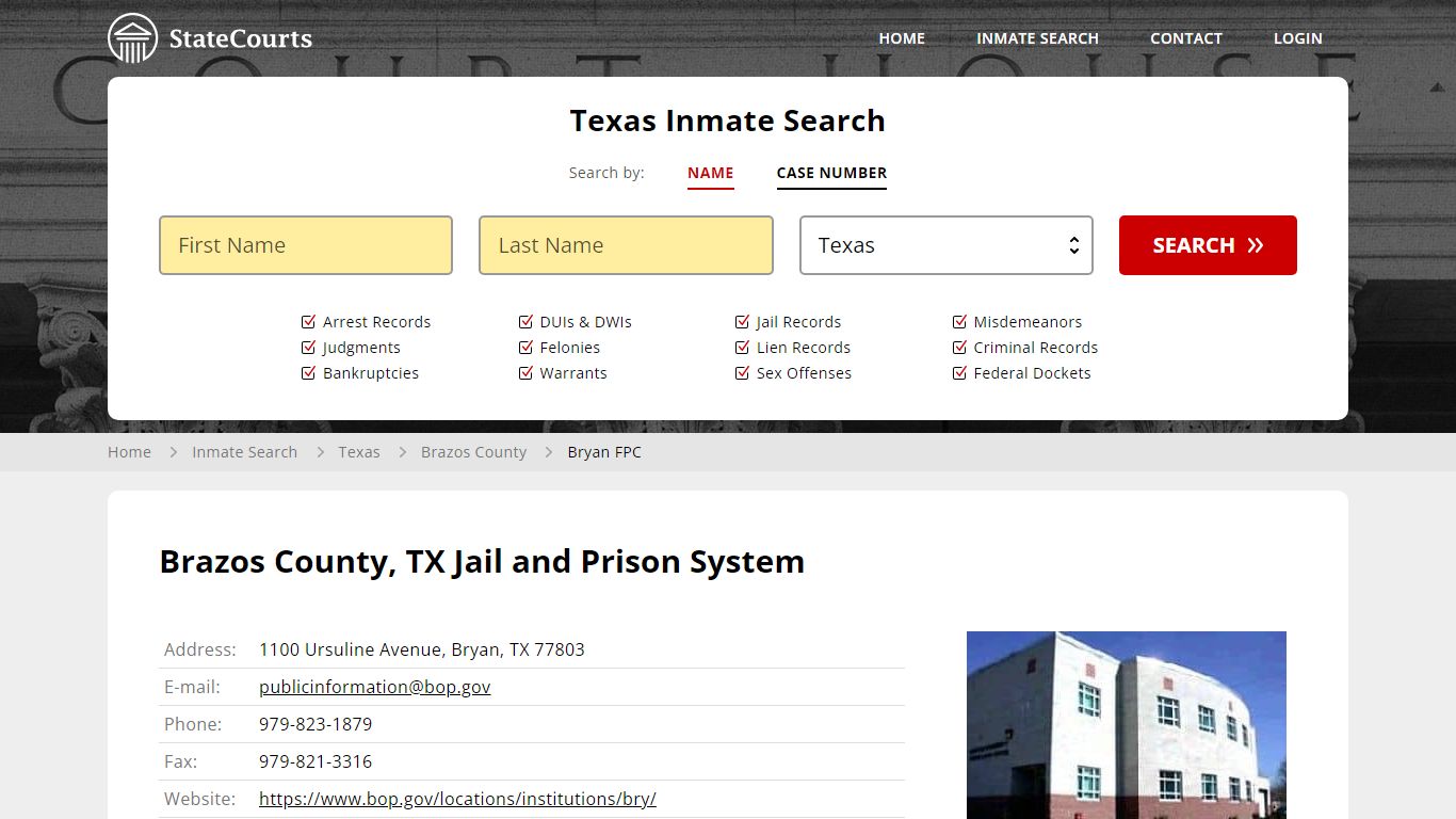 Bryan FPC Inmate Records Search, Texas - StateCourts